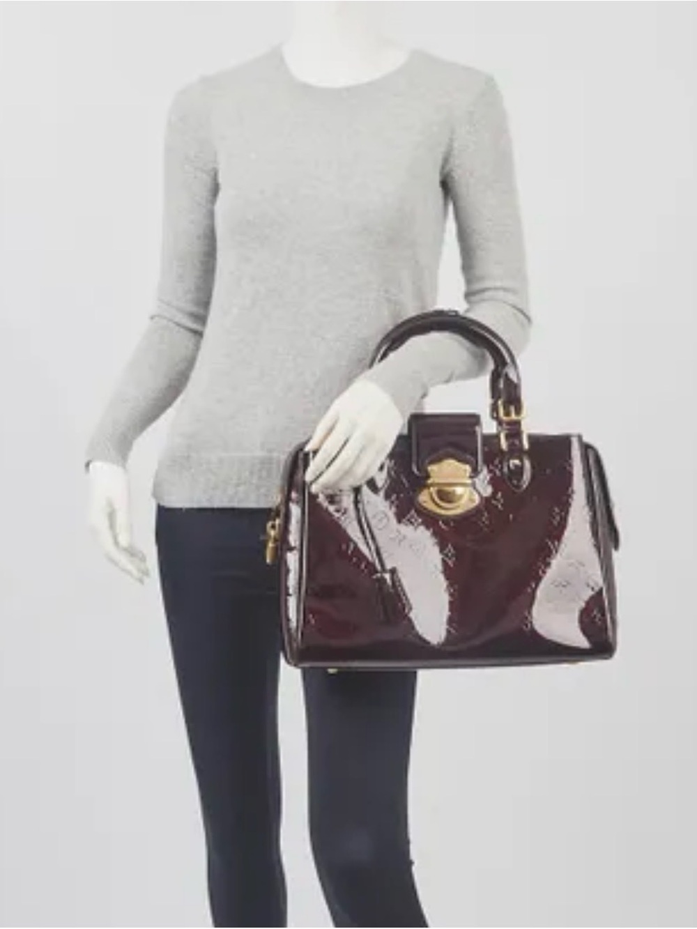 Louis Vuitton Patent Leather Satchel Handbag in Deep Burgundy